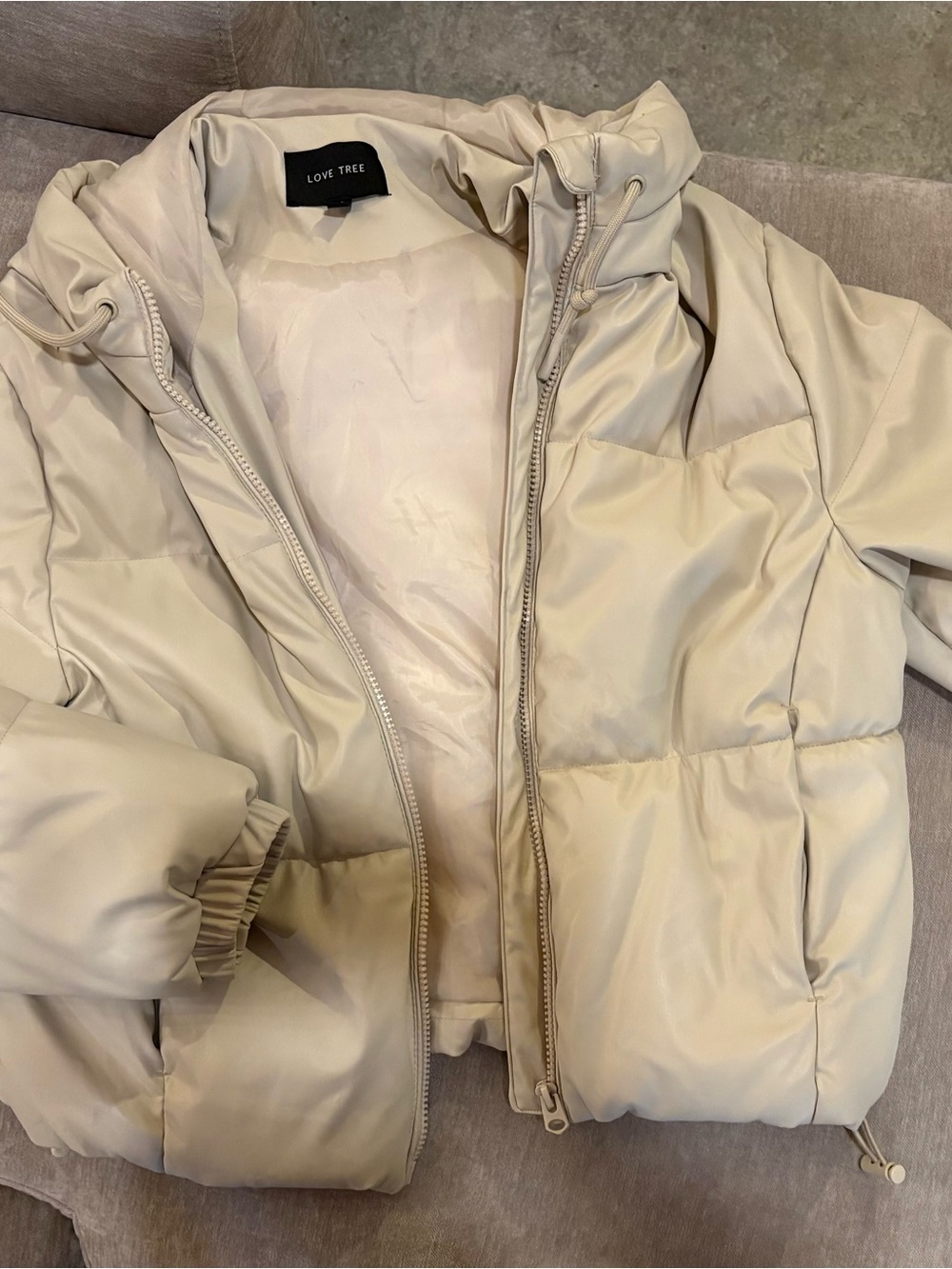 Love Tree Cream Hooded Puffer Coat